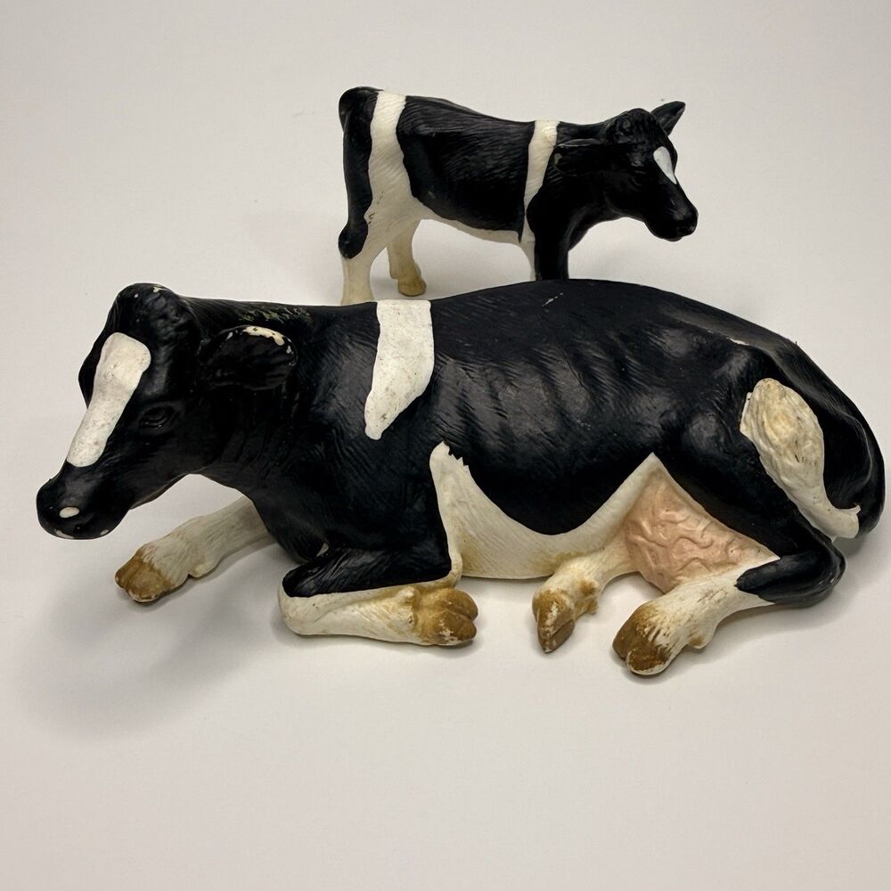 Schleich 13142 Holstein Laying Cow & Calf 2000 RARE Retired Farm Collectible